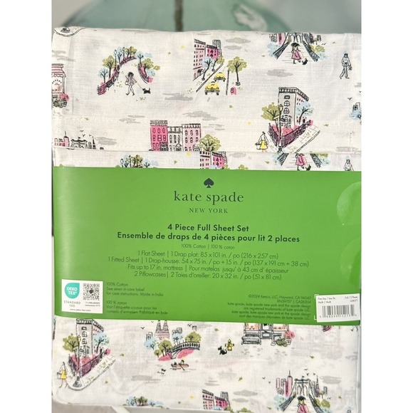 Kate Spade Fine Day New York City Themed 100% Cotton 4PC Full Sheet Set‎ New - Picture 4 of 4